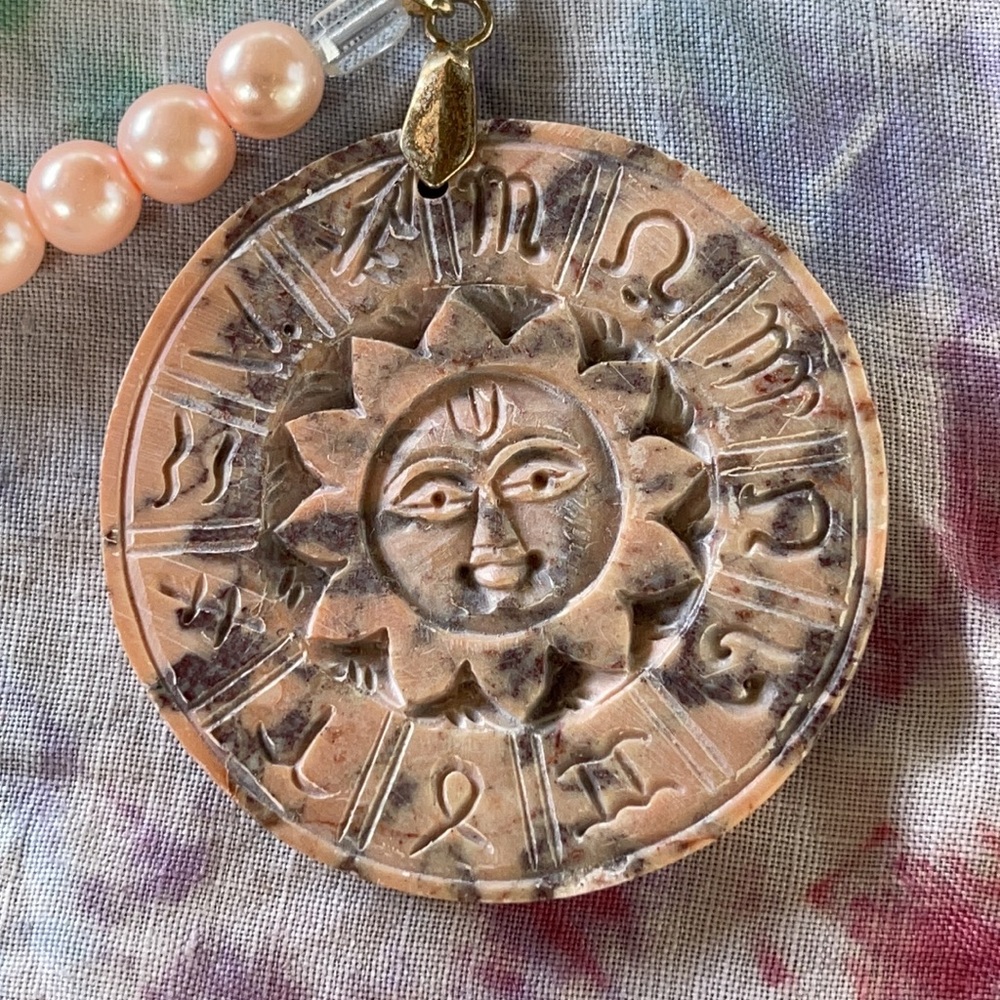 pendant - Carved Marble, Sun & Zodiac Signs